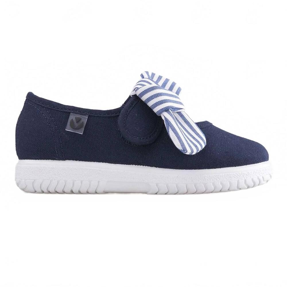 NEW VICTORIA girls' slip on canvas bow shoes in dark navy